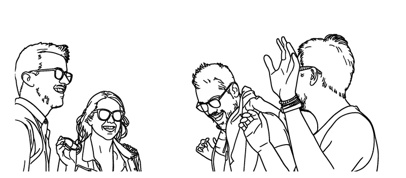 Coloring page made from a closer crop of the same photo: the faces are larger and clearer